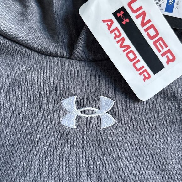 NWT Under Armour Boys' Rival Fleece Hoodie Castlerock Light Heather YXL - Picture 3 of 6